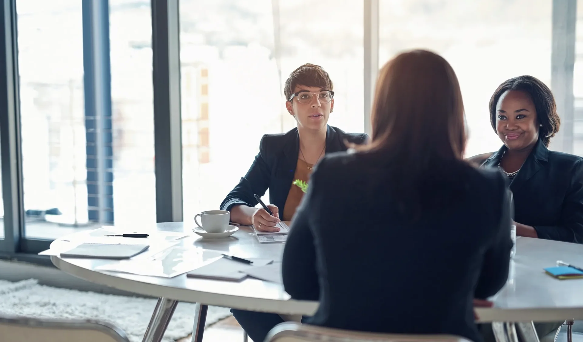 Medical device professionals collaborating in an office